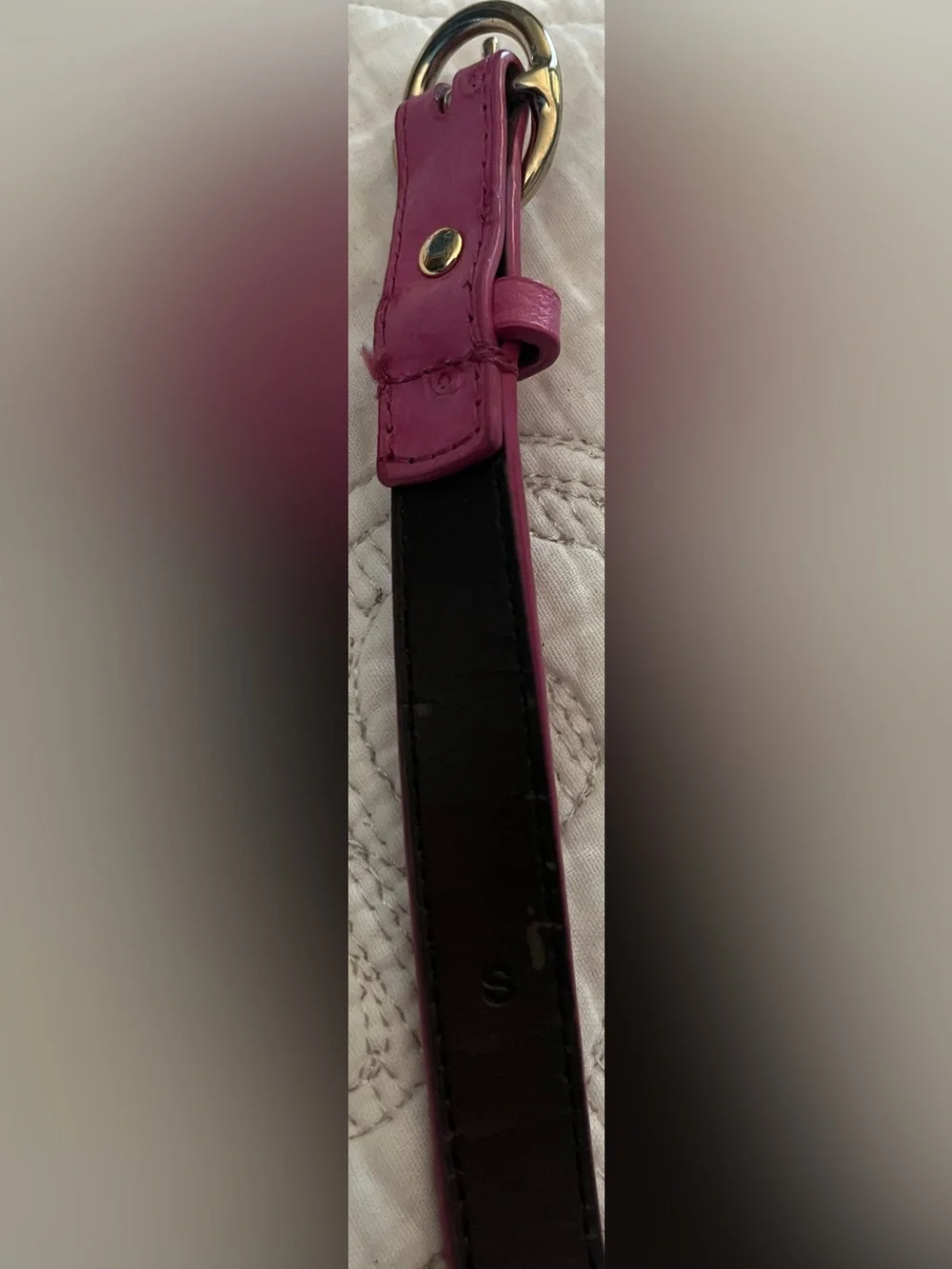 🩷J. Crew Leather Pink Embossed  Ostrich-texture Skinny Belt Gold Buckle Size S
